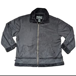 Barefox Y2K Black Faux Fur Lined Faux Suede Moto Jacket Size 2XL